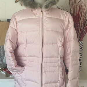 ‼️SOLD‼️ Tommy Hilfiger Vintage Light Pink Puffer Coat Faux Fur Hood womens 2x